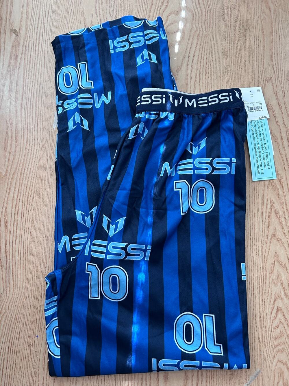 New boys Messi Soccer pajama pants flannel blue size XL